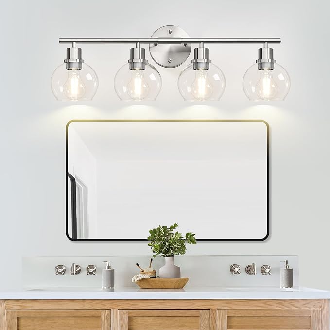 4-Light Bathroom Light Fixtures, Brushed Nickel Modern Vanity Lights Over Mirror - Image 5