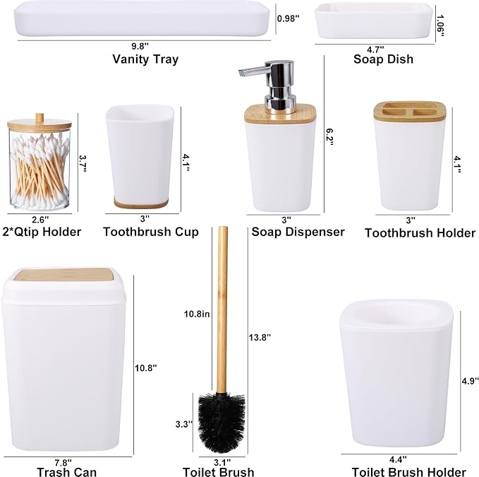 White Bathroom Accessories Set, 9 Piece Bathroom Accessory Set - Image 6
