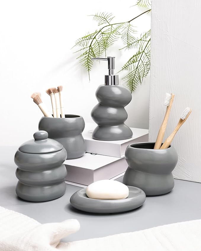 Bathroom Accessory Set 5PCS, Ceramic Bathroom Accessories Set, Irregular Shape by ANTISSHOME