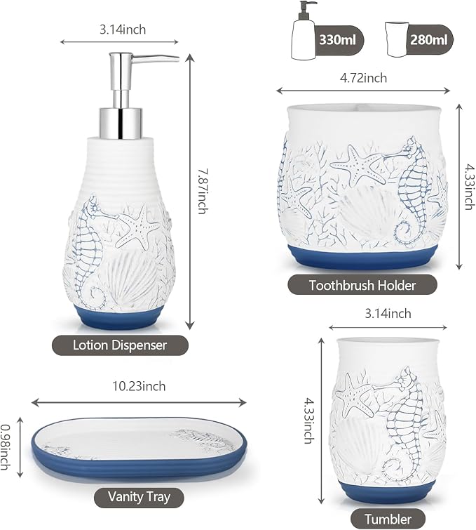 Beach Theme Bathroom Accessory Sets 4PCS Bathroom Accessories Set Complete - Image 7