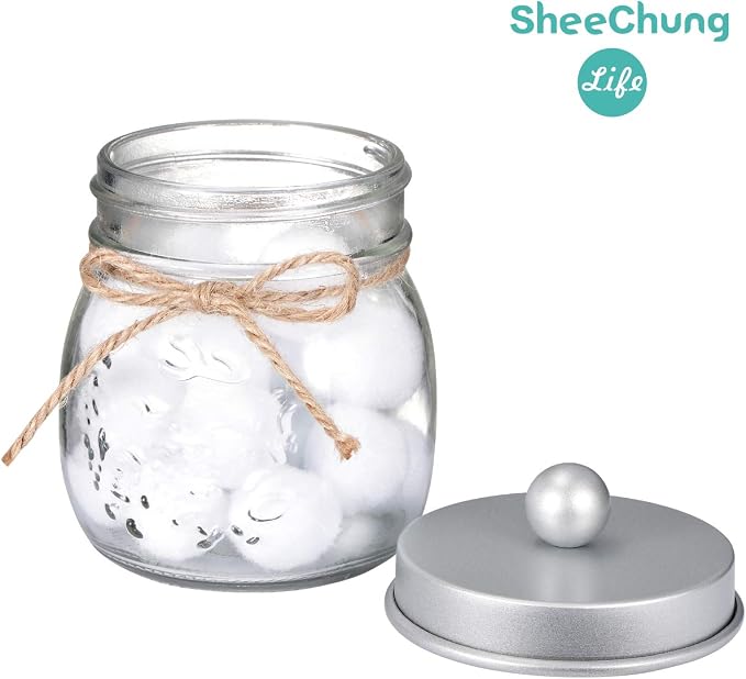 SheeChung 2 Pack Qtip Holder for Bathroom, Cotton Swab Holders, Cute Mason Jars - Image 2