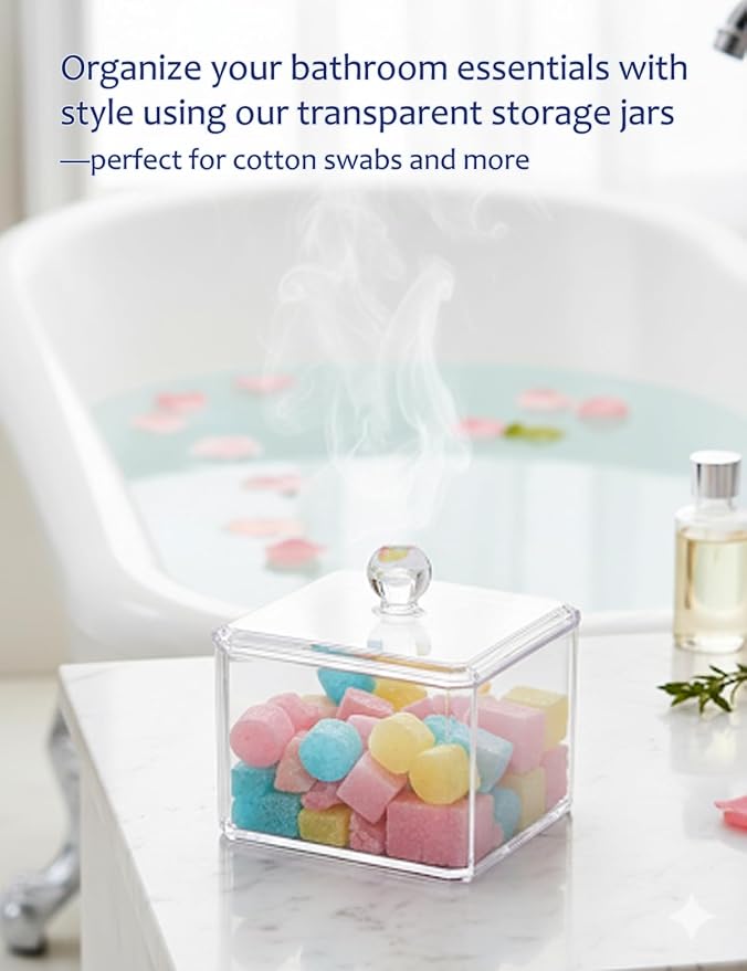 Cotton Swab Holder with Plastic Lid, Single Layer Bathroom Organizer - Image 5