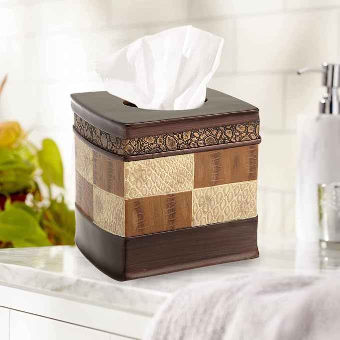 Zahari Home 2pc Zambia Animal Print Bath Accessories Set Waste Basket & Tissue - Image 3