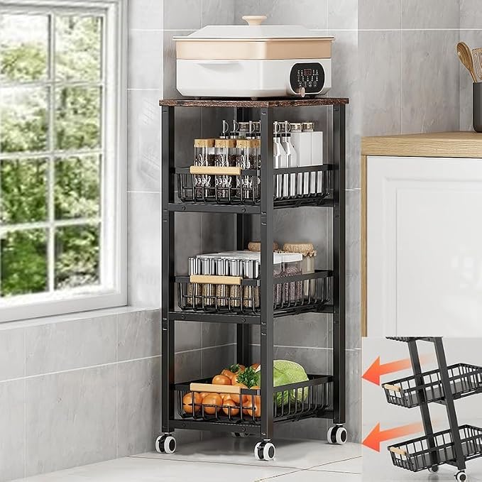 Metal Wire Baskets with Wheels, Stackable Storage Bins Kitchen Organizer Shelf - Image 2