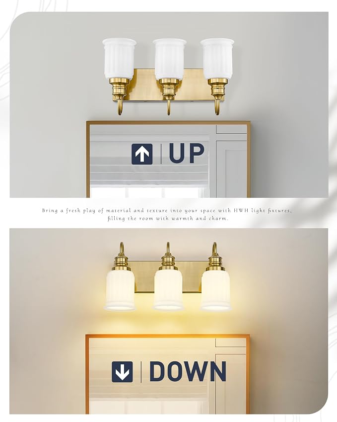3-Light Bathroom Light Fixture, HWH Modern Vanity Light, Brushed Gold Wall - Image 5