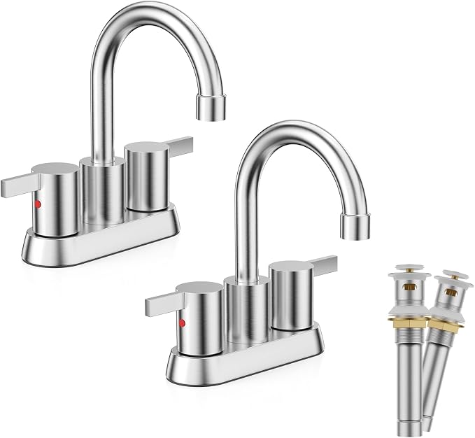 Phiestina Brushed Nickel 4 Inch 2 Handle Centerset Lead-Free Bathroom Sink by Phiestina
