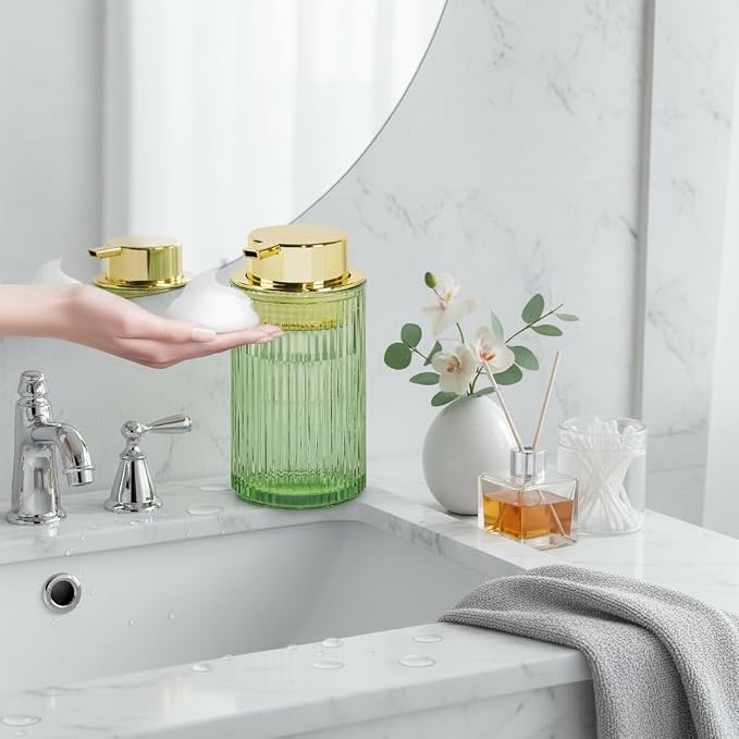 Foaming Soap Dispenser, 12 Oz Green Glass Foam Hand Soap Dispenser, Refillable - Image 3