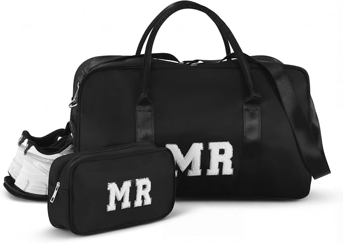 2 Pcs Wedding Weekender Bag Bride Groom Duffle Bag Chenille Letter Patch Travel by Bulyoou