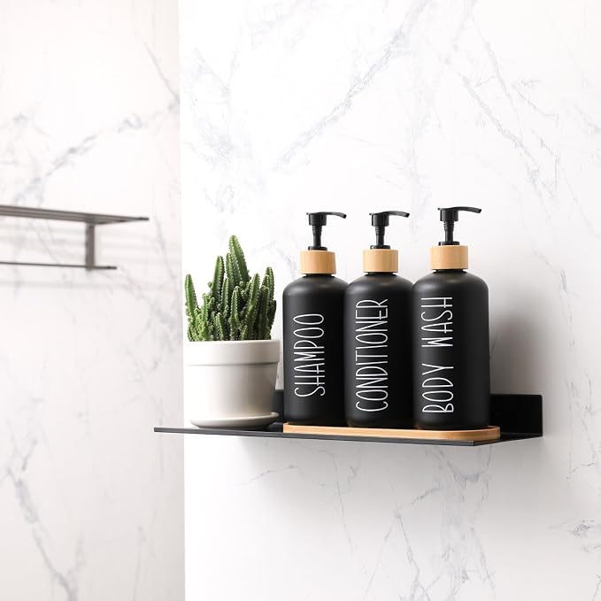 MOMEEMO Black Shower Soap Dispenser Set, Contains 3 Extra-Thick PET Plastic - Image 2