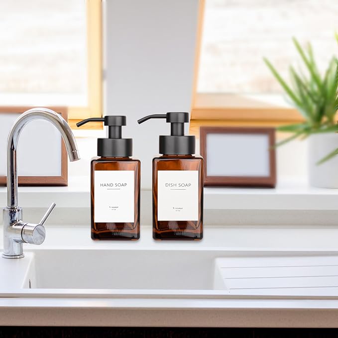 Foaming Soap Dispenser with Stainless Steel Pump, 12oz Refillable Glass Liquid - Image 2
