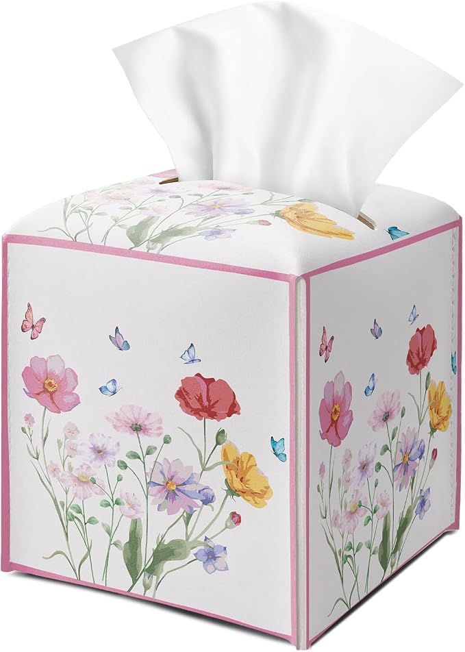 Wildflowers Butterfly Tissue Box Cover Square by DOIUCRO