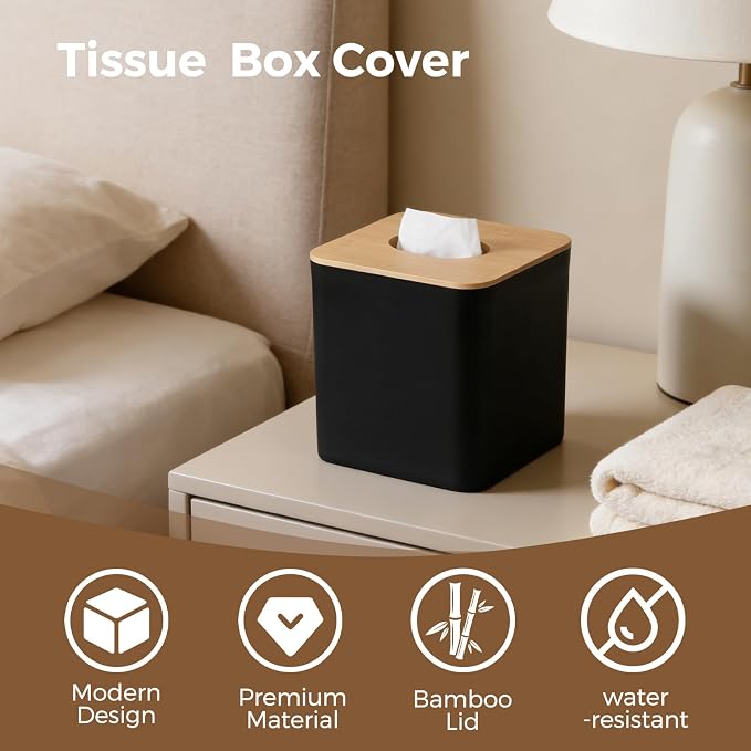 Black Tissue Box Cover, Square Tissue Box Holder - Image 3