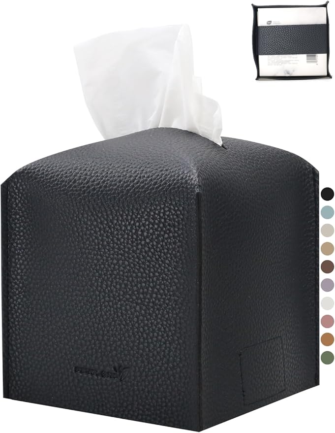 Tissue Box Cover 5X5X5'' PU Leather Tissue Holder Square Tissue Cube Box by PENGLONGHOMEDECORATION