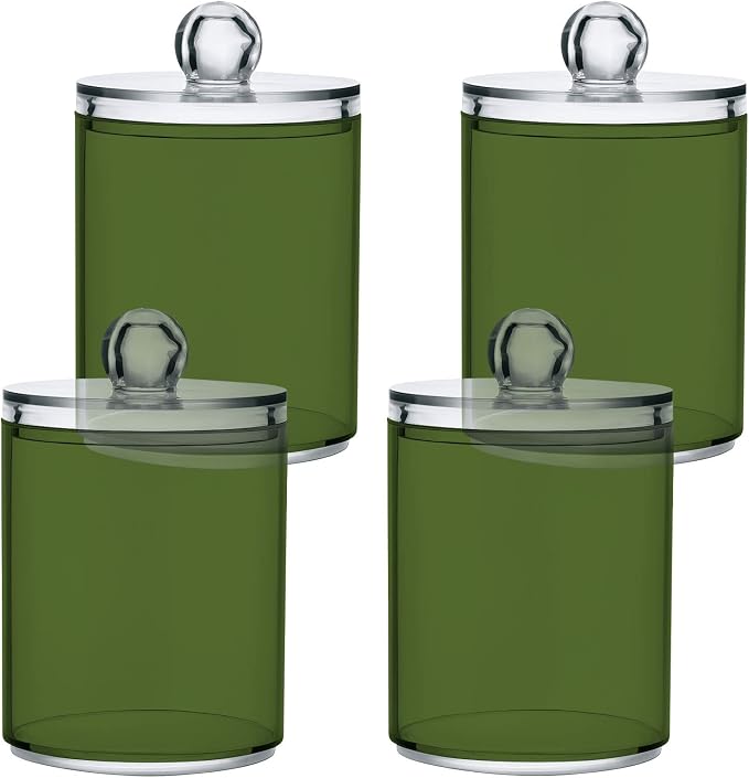 Dark Olive Green Qtip Holder Organizer Dispenser Cotton Swabs Cans Plastic Jars by SHJI