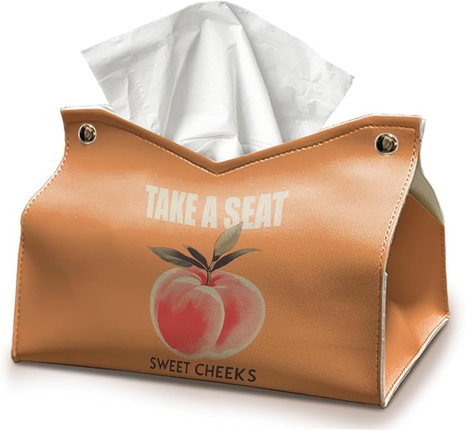 Funny Peach Tissue Box Cover Rectangle, Take A Seat Sweet Cheeks PU Facial by UTELKA