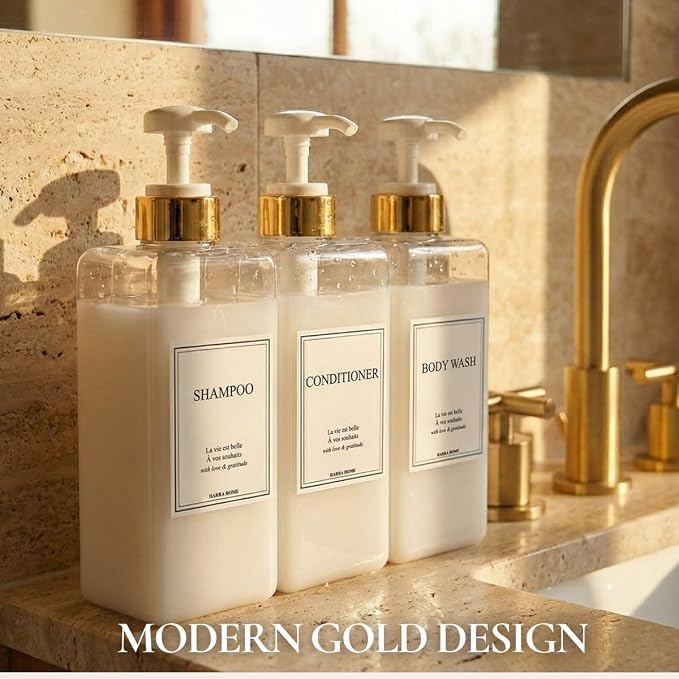 Modern Gold Design Shampoo and Conditioner Dispenser, Large 27oz Shower Soap - Image 2