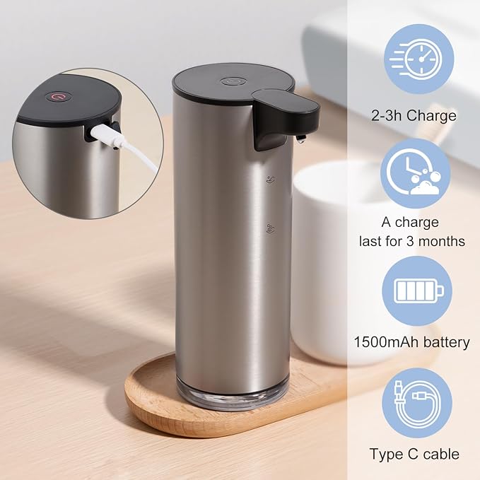 LAOPAO Automatic Soap Dispenser, Rechargeable Stainless Steel Foaming Soap - Image 2