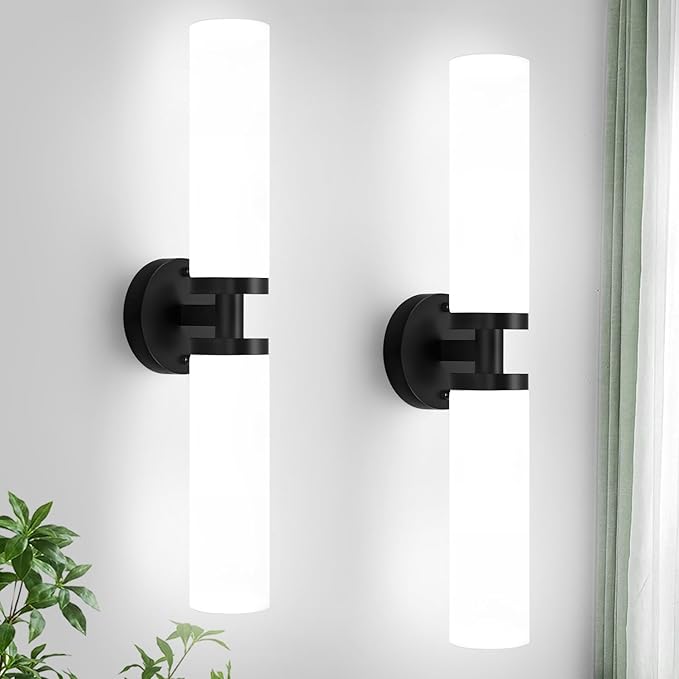 Wall Sconces Set of Two, Matte Black Bathroom Sconces Wall Lighting by Indoibrightenyourbathroom