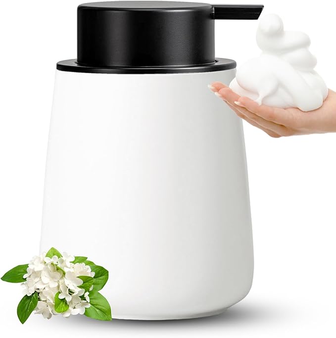 Foaming Soap Dispenser - 12 OZ White Ceramic Foam Soap Dispenser by AZMOYAC