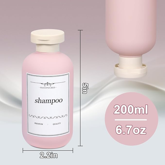 ASEVAT 6.7oz Plastic Refillable Travel Shampoo Bottles, 4 Pack, Leak Proof - Image 7