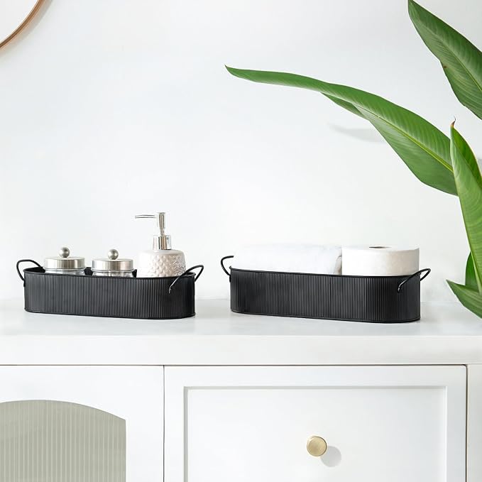 Mkono Metal Storage Basket for Toilet Tank Top Bathroom Decor, Galvanized Tray - Image 4