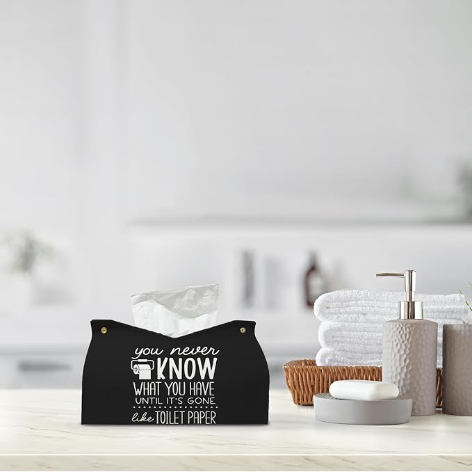 Black Leather Tissue Box Cover for Bathroom Decor, Funny Decorative Toilet - Image 8