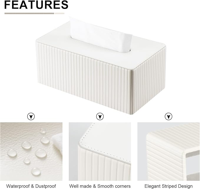 KINGFOM PU Leather Tissue Box Cover Rectangular Tissue Box Holder - Image 4