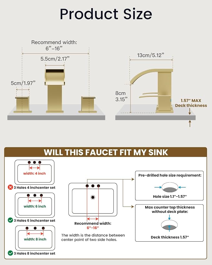 gotonovo Waterfall 8 inch Widespread Bathroom Faucet Set Bathroom Sink Faucet 3 - Image 8