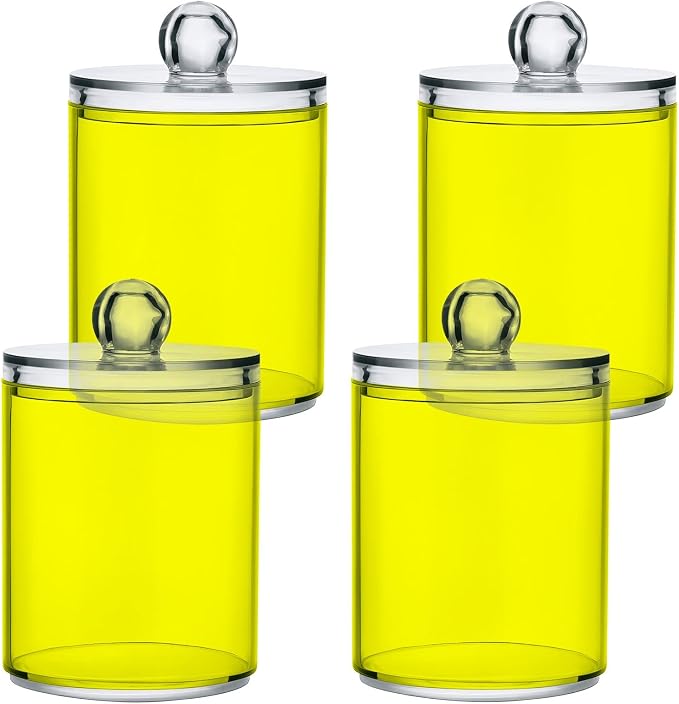 Yellow Qtip Holder Organizer Dispenser Cotton Swabs Cans Plastic Jars by SHJI