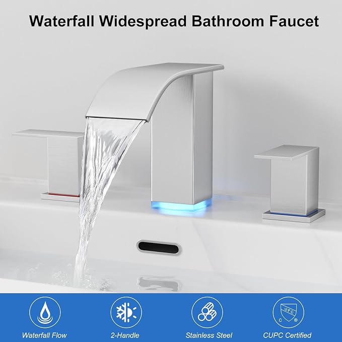 RUMOSE LED Bathroom Faucets Set Brushed Nickel 8 inch Bathroom Sink Faucet 3 - Image 8