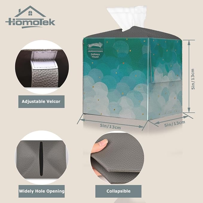 HOMOTEK 2 Pack Tissue Box Cover, Square PU Leather Tissue Holder, Decorative - Image 2