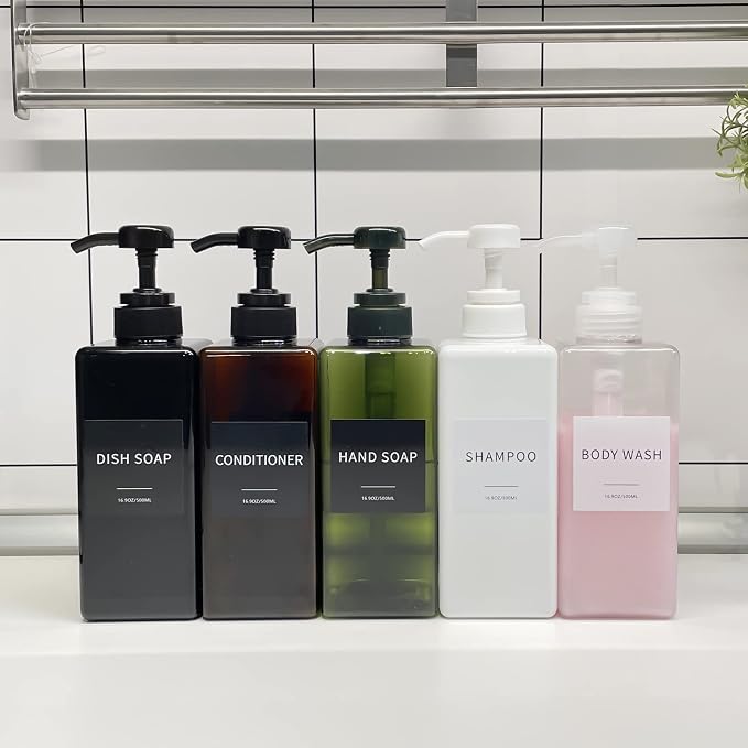 Amber Soap Dispenser with Waterproof Labels, Thickened Plastic Hand Soap - Image 7