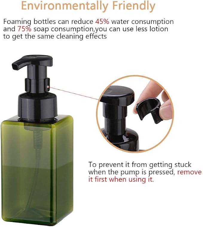 UUJOLY Foaming Soap Dispenser, 450ml Refillable Pump Bottle Plastic - Image 4