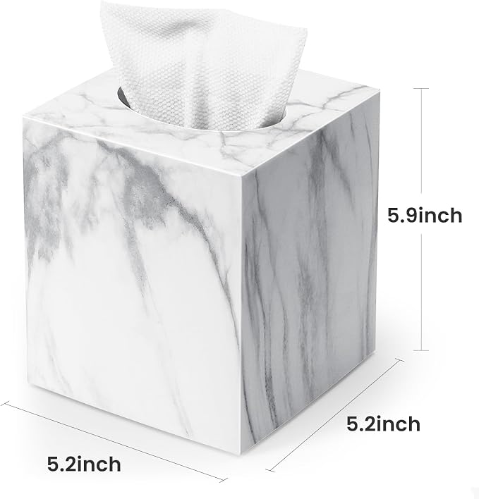 Square Tissue Box Cover, Marble Modern Facial Paper Holder, Cube Acrylic Tissue - Image 3