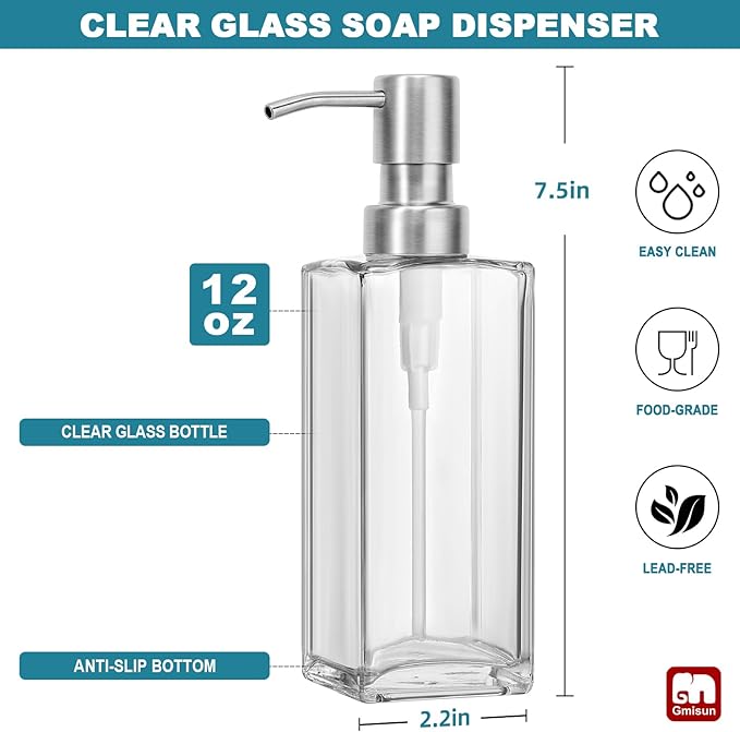 GMISUN Glass Soap Dispenser - Image 2
