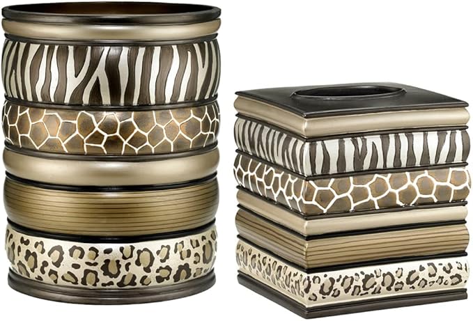 Zahari Home 2pc Safari Stripes Modern Bath Accessories Set Waste Basket & by ZahariHome