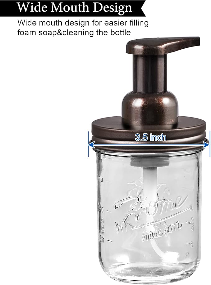 SheeChung Mason Jar Foaming Soap Dispenser, Glass Foaming Hand Soap Dispensers - Image 3