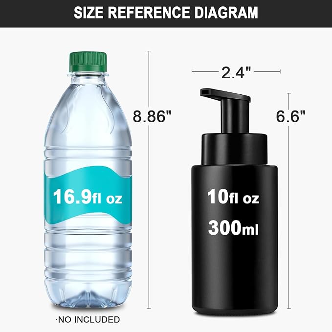 Matte Black Foaming Hand Soap Dispenser, 10 oz/300ml Glass Foam Dispenser - Image 2