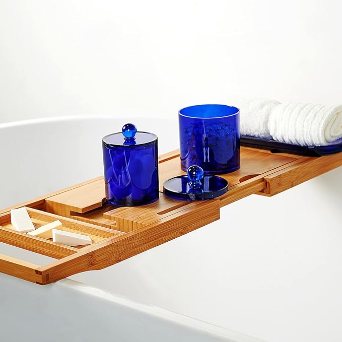 SheeChung 6-Pack Blue Acrylic Apothecary Jars - 12oz & 10oz Qtip Holder Set - - Image 7