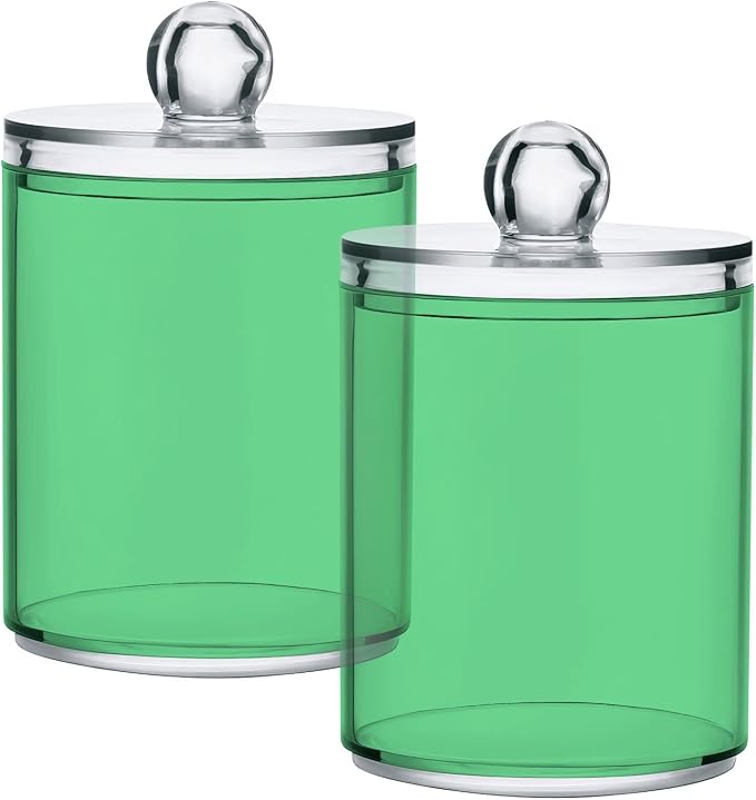 Navy Green Qtip Holder Organizer Dispenser Cotton Swabs Cans Plastic Jars - Image 2