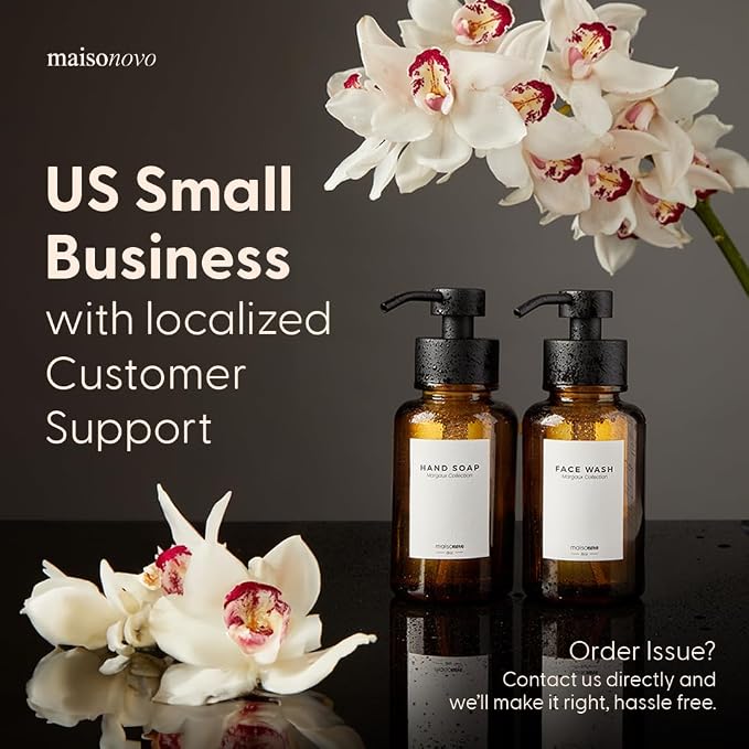 MaisoNovo Glass Foaming Soap Dispenser 14 Oz | Amber Glass Black Pumps x 2 - Image 8