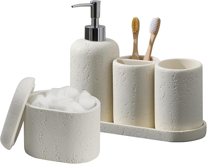 Bathroom Accessories Set, Mouthwash Cup & Toothbrush Holder, Qtip Holder by Haocoott