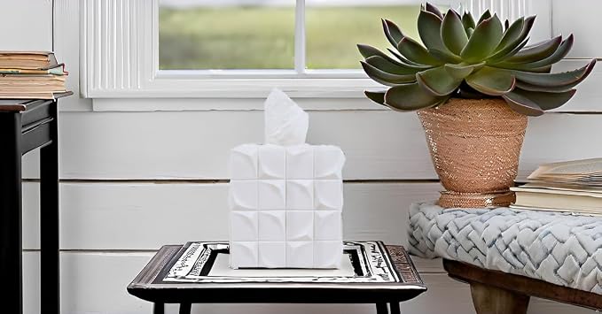 Hymmah Modern Square Tissue Box Cover Holder, Bathroom Accessories Decor Unique - Image 5