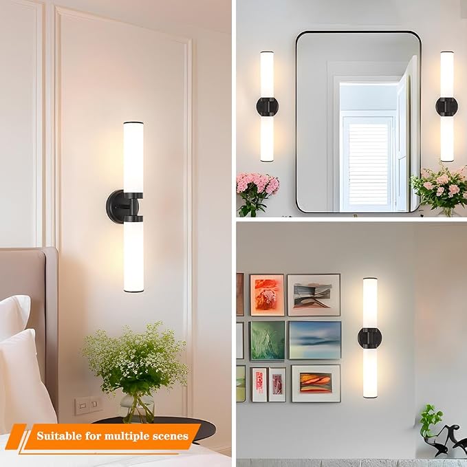 Matte Black Wall Sconces Set of 2, Modern Bathroom Vanity Lights - Image 4