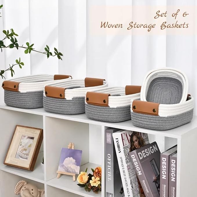 Storage Baskets for Organizing, Small Woven Basket Set of 6-4 Shelf Basket - Image 8