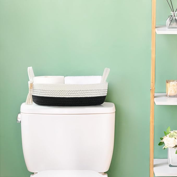Mkono Small Storage Basket for Toilet Tank Top Boho Bathroom Decor Woven Rope - Image 2