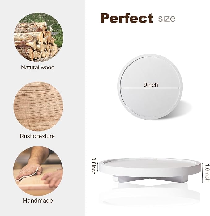 Round Decorative Tray Wood Bathroom Counter Organizer Farmhouse Kitchen Decor - Image 5