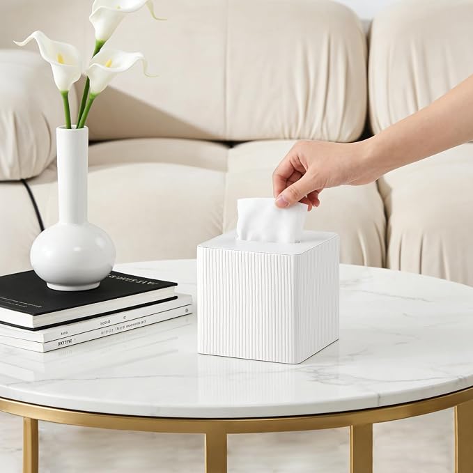 Mkono Tissue Box Cover PU Leather Square Tissue Box Holder - Image 2