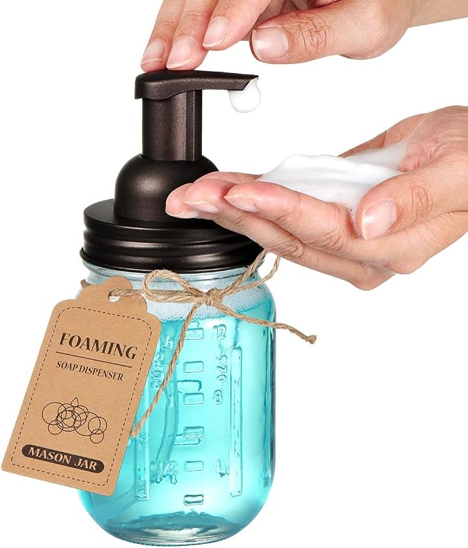 Amolliar Mason Jar Foaming Soap Dispenser, Rustproof Stainless Steel Lid - Image 3