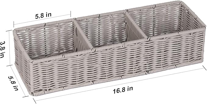 Gray 3-Section Wicker Storage Basket - Image 3